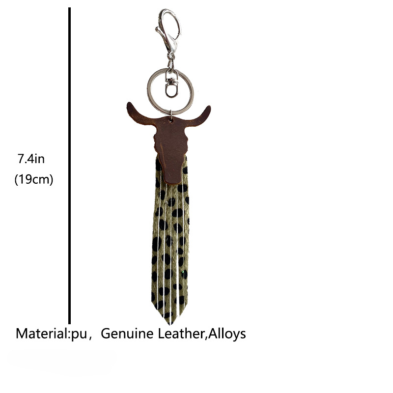 Wholesale 3pcs/pack Leather Bull Head Tricolor Leopard Tassel Keychain